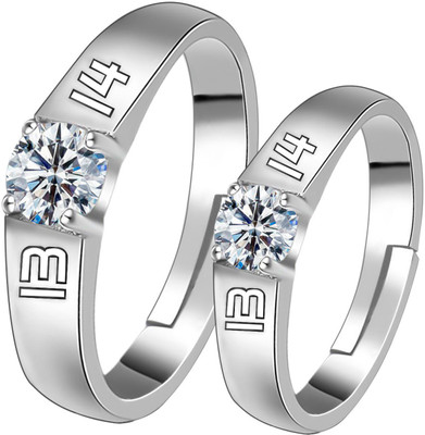 SILVER SHINE SILVERSHINE Silverplated Elegant Solitaire His and Her Adjustable proposal couple ring For Men And Women Jewellery Alloy Ring