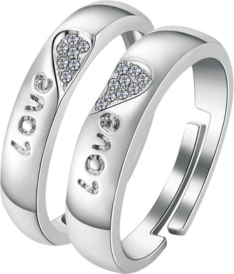 SILVER SHINE Couple ring For Lover Silver plated designed with shape of heart designer adjustable couple ring for men and women. Alloy Silver Plated Ring