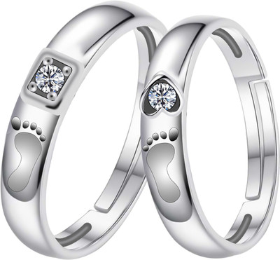 ShreejiHuf Silver Plated Adjustable Couple Rings Set for lovers Ring Alloy Silver Plated Ring Set