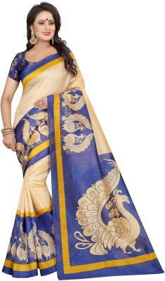 Kjs Printed Mysore Art Silk Saree(Beige)