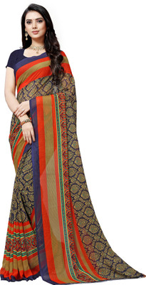 Anand Sarees Paisley, Striped Daily Wear Georgette Saree(Blue)