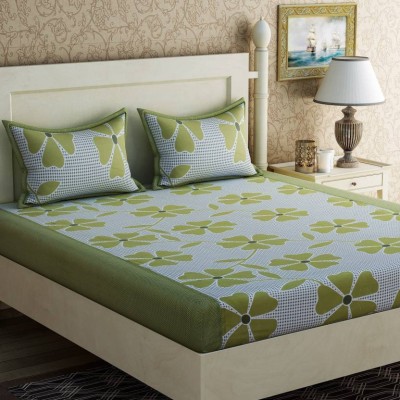 Riya Creation 155 TC Polyester Double 3D Printed Flat Bedsheet(Pack of 1, Green)