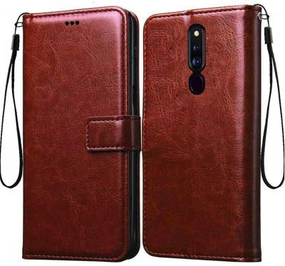 ELEF Wallet Case Cover for Vintage Leather Flip with Wallet and Stand for Oppo F11 Pro(Brown, Dual Protection, Pack of: 1)