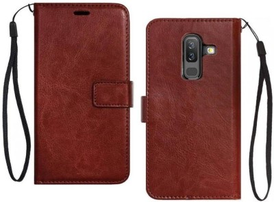 ELEF Wallet Case Cover for Vintage Leather Flip with Wallet and Stand for Samsung Galaxy J8(Brown, Dual Protection, Pack of: 1)