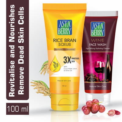 ASTABERRY Rice Bran Scurb & Wine Face Wash (Pack of 2 Each 100ml)(2 Items in the set)