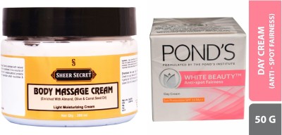 Sheer Secret Body Massage Cream 300ml and Pond's White Beauty Sun Protection SPF 15PA Anti-Spot Fairness Cream 50gm(2 Items in the set)