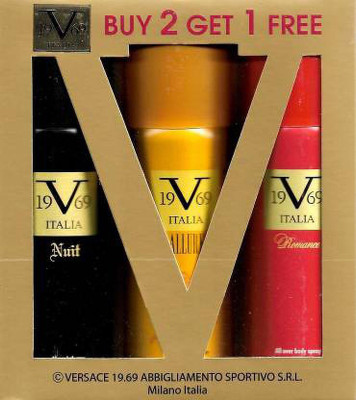 v 19.69 italia All Over Body Spray 2+1 Body Spray - For Men & Women(450 ml, Pack of 3)