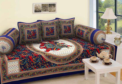T9decorist Cotton Abstract Diwan Set(Blue)