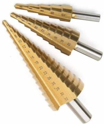 tools master 3Pcs HSS 3 pcs HSS Steel Step Drill Bit Set 4-12mm/4-20mm/4-32mm , Hex Shank for Wood, Sheet Metal, Stainless Steel