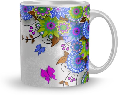 Gift4You Butterfly Flower Design Colorful Design Ceramic Printed Coffee And Tea Gift on Boyfriend Girlfriend Husband Wife Spouse Birthdays, Valentines...