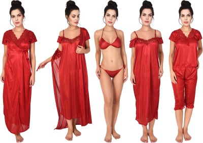 KEOTI Women Robe and Lingerie Set(Maroon)