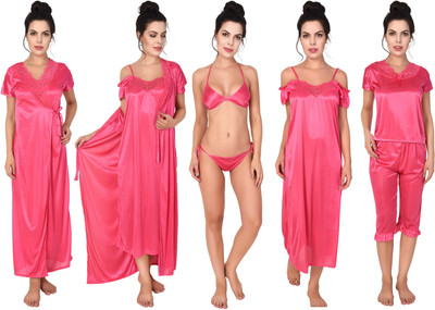 KEOTI Women Nighty with Robe(Pink)