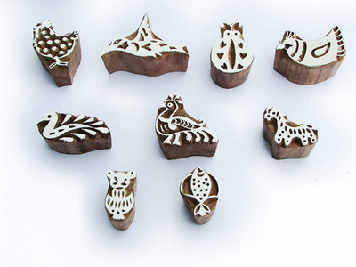 AN Handicrafts Wooden Textile Printing Stamp Hand-Carved Blocks Pottery Crafts Printing Blocks(Pack of 9)
