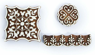 AN Handicrafts Wooden Printing Stamp | Wooden Printing Blocks | Block Printing Stamp (Size: 4x4, 2x2, 6x1.5 inch Set of 3 pcs) Printing Blocks(Pack of 3)