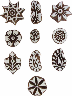 AN Handicrafts Wooden Hand-Carved Printing Stamp Block Printing Blocks(Pack of 10)
