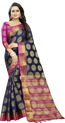 Saarah Self Design Kanjivaram Art Silk Saree(Blue)