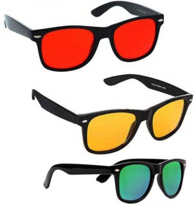 Elgator Wayfarer Sunglasses(For Men & Women, Red, Yellow, Green)