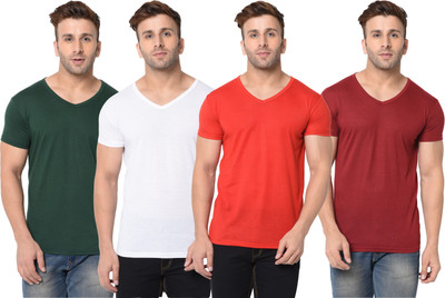 Adorbs Solid Men V Neck Dark Green, Red, White T-Shirt