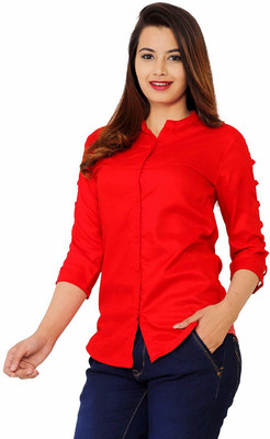 Silkova Casual Cutout Sleeve Solid Women Red Top