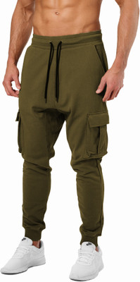 JUGULAR Solid Men Dark Green Track Pants