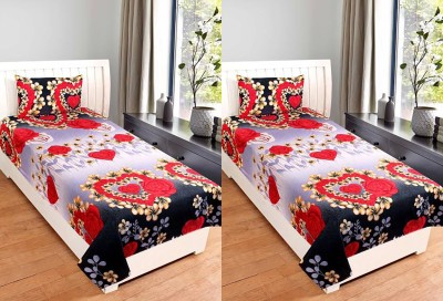 Sawariyatextile 144 TC Cotton Single Printed Fitted & Flat Bedsheet(Pack of 1, Red)