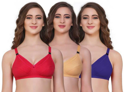 New Care Cotton Mix Hosiery Non-Padded Bra For Women - Pack of 3 Women Full Coverage Non Padded Bra(Multicolor)