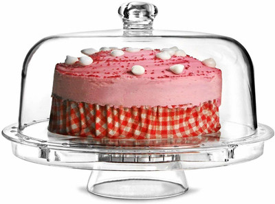 Rixim 3-in-1 Multifunction Acrylic Cake or Fruit Party Tray Cupcake Fruit Stand Crystal Cake Server(Clear, Pack of 1)