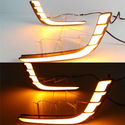 PRTEK Daytime Running Light Led Drl White for Fog Light With Yellow Turn Signal for Suzuki swift 2014-17 (Set Of 2 with complete wiring) Car Reflector Light(Red)