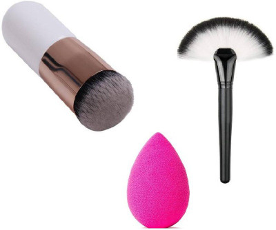 Rsentera Foundation Makeup Brush with Fan Makeup Brush and Sponge Puff (Set of 3)(3 Items in the set)