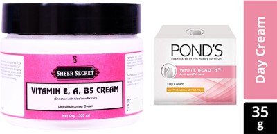 Sheer Secret Vitamin E, A, B5 Cream 300ml and Pond's White Beauty Sun Protection SPF 15PA Anti-Spot Fairness Cream 35gm(2 Items in the set)