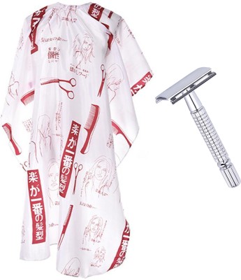 Angel Infinite Combo Of Hair Cutting Apron Cape(White) and Safety Razor (Silver) Set Of 2(2 Items in the set)