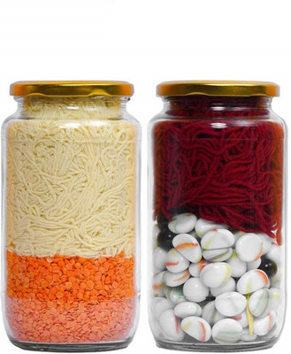AKKY ENTERPRISE Glass Grocery Container  - 1000 ml(Pack of 2, Clear)