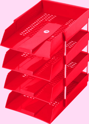 OMEGA 4 Compartments Plastic 718PP Office Tray - PP (Set of 4 Tray) Use For Letter Tray/Files Tray/Documents Tray/Folder Tray Red Colour(Red)