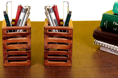NABIL CREATION 1 Compartments WOODEN PEN HOLDER(Brown)