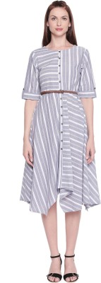 Akkriti by Pantaloons Women Asymmetric White, Grey Dress