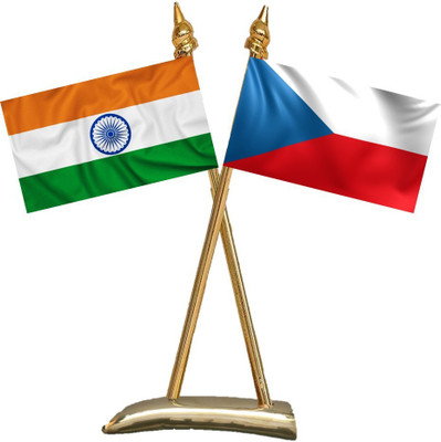 UNIQ India & Czech Republic Rectangle Table Miniature Flag(Polyester)