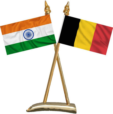 UNIQ India & Belgium Rectangle Table Miniature Flag(Polyester)