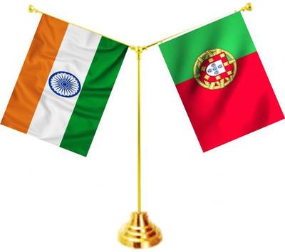 UNIQ Y shape Stand - India - Portugal Rectangle Table Miniature Flag(Polyester)
