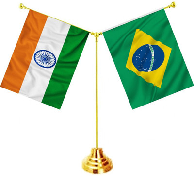 UNIQ India ,Brazil Rectangle Table Miniature Flag(Polyester)