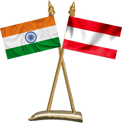 UNIQ India & Austria Rectangle Table Miniature Flag(Polyester)