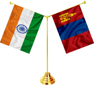 UNIQ India ,Mongolia Rectangle Table Miniature Flag(Polyester)