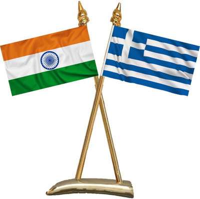 UNIQ India & Greece Rectangle Table Miniature Flag(Polyester)