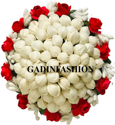GadinFashion ™ New Artificial flower Full Juda Bun Hair Flower Gajra for Wedding and Parties Use for Women in Red & White Color Pack of 1 Bun(Multicolor)