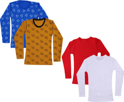 IndiWeaves Girls Printed Cotton Blend Regular T Shirt(Multicolor, Pack of 4)
