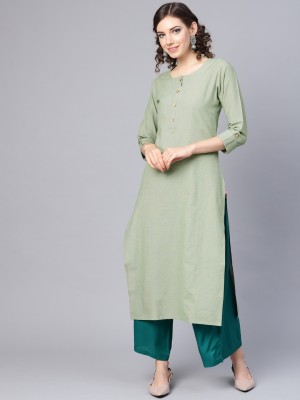 Divastri Women Self Design Straight Kurta(Green)