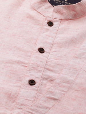 The Indian Garage Co. Men Self Design Asymmetric Kurta(Pink)