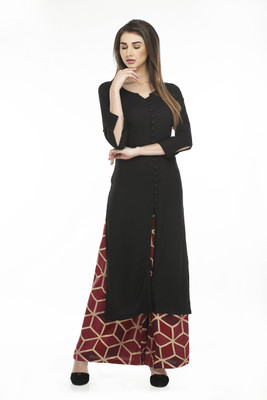 NIBHZ Women Solid Frontslit Kurta(Black)