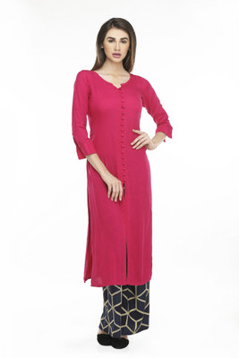 NIBHZ Women Solid Straight Kurta(Pink)