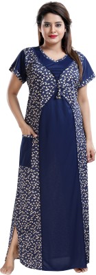 Babesa Women Nighty(Dark Blue, Beige)