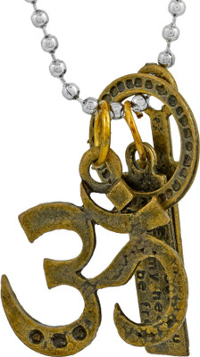 RN Antique Finish Brass, All in One, Om with Jesus Design, Temple Jewellery for Men and Women Gold-plated Brass Pendant